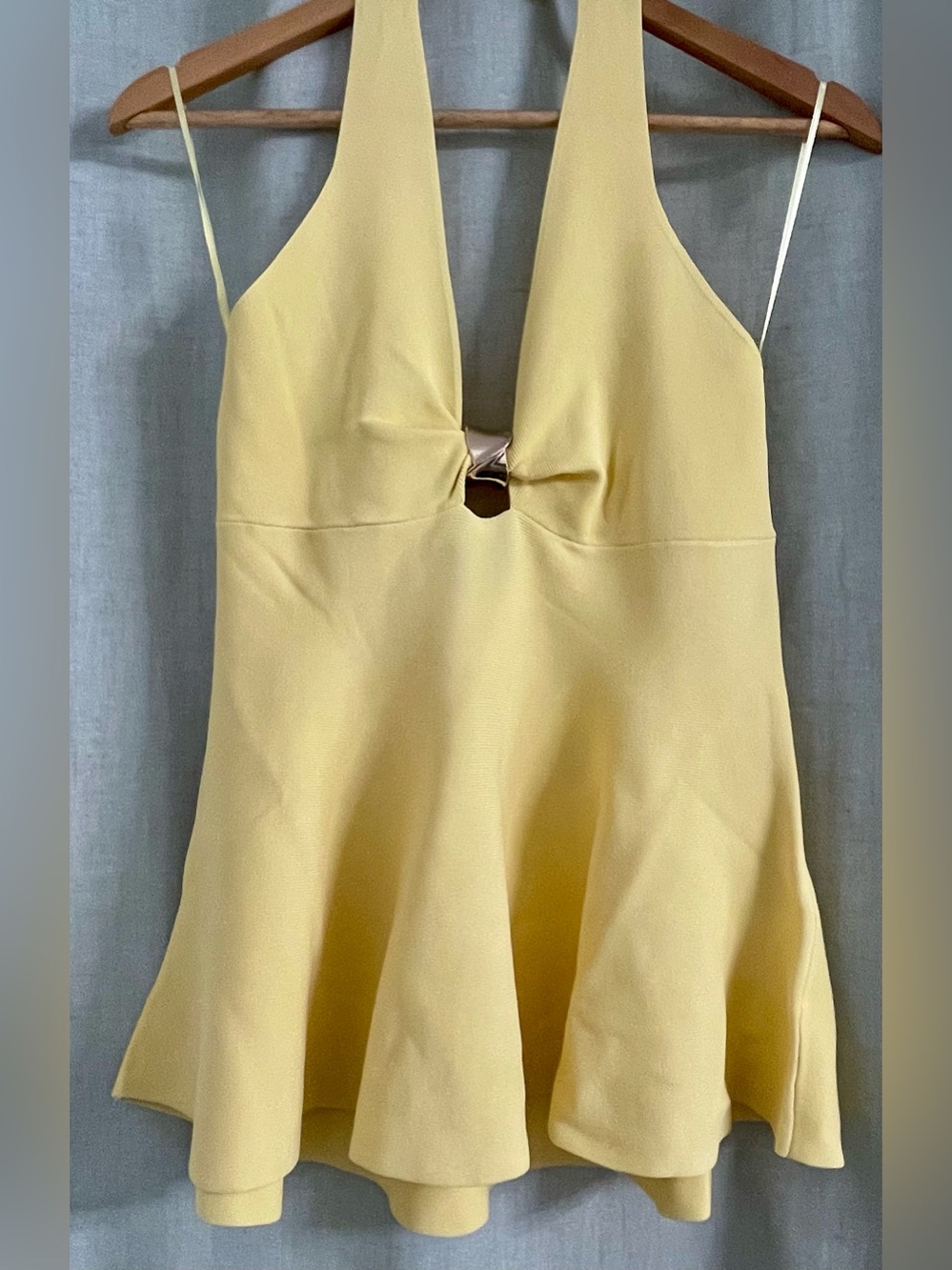 Vici Pale Yellow Halter Camisole with Ring Detail
